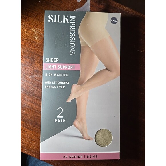 2 Silk Impressions 3XL Hose High Waisted Light Support Sheer Beige 20 Denier - Picture 1 of 2
